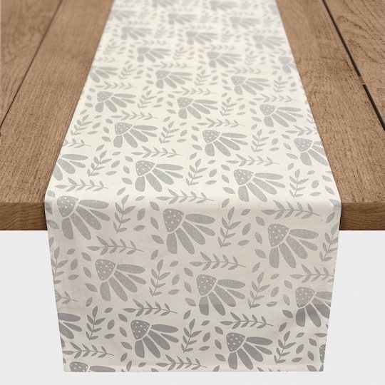 Gray Flowers Indoor/Outdoor Table Runner